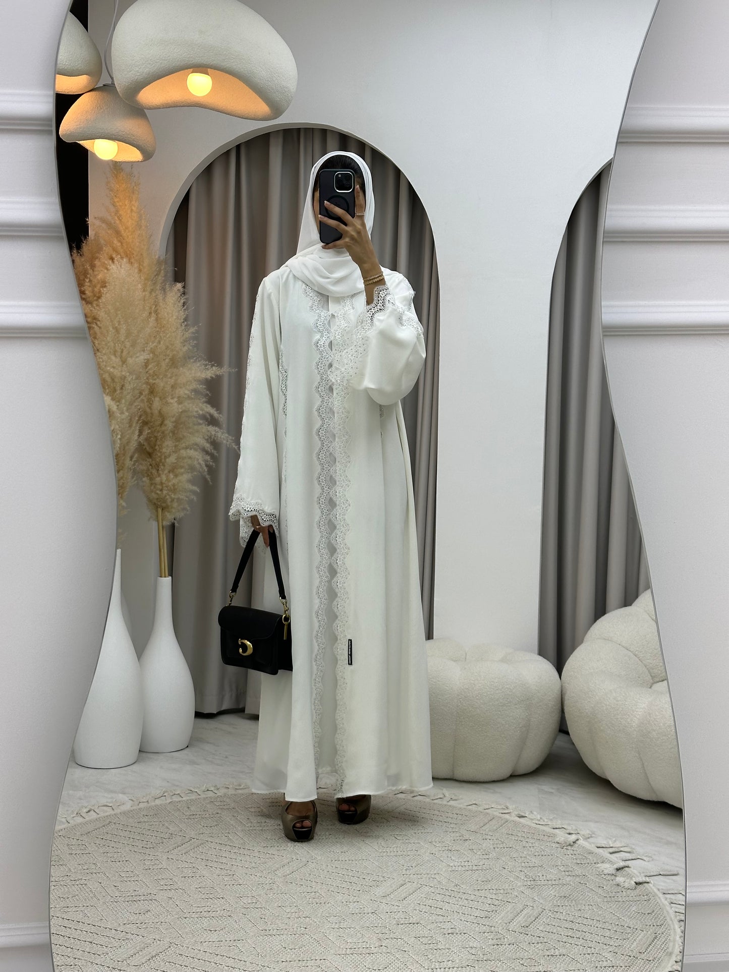 C 0230-02 White Lace Abaya