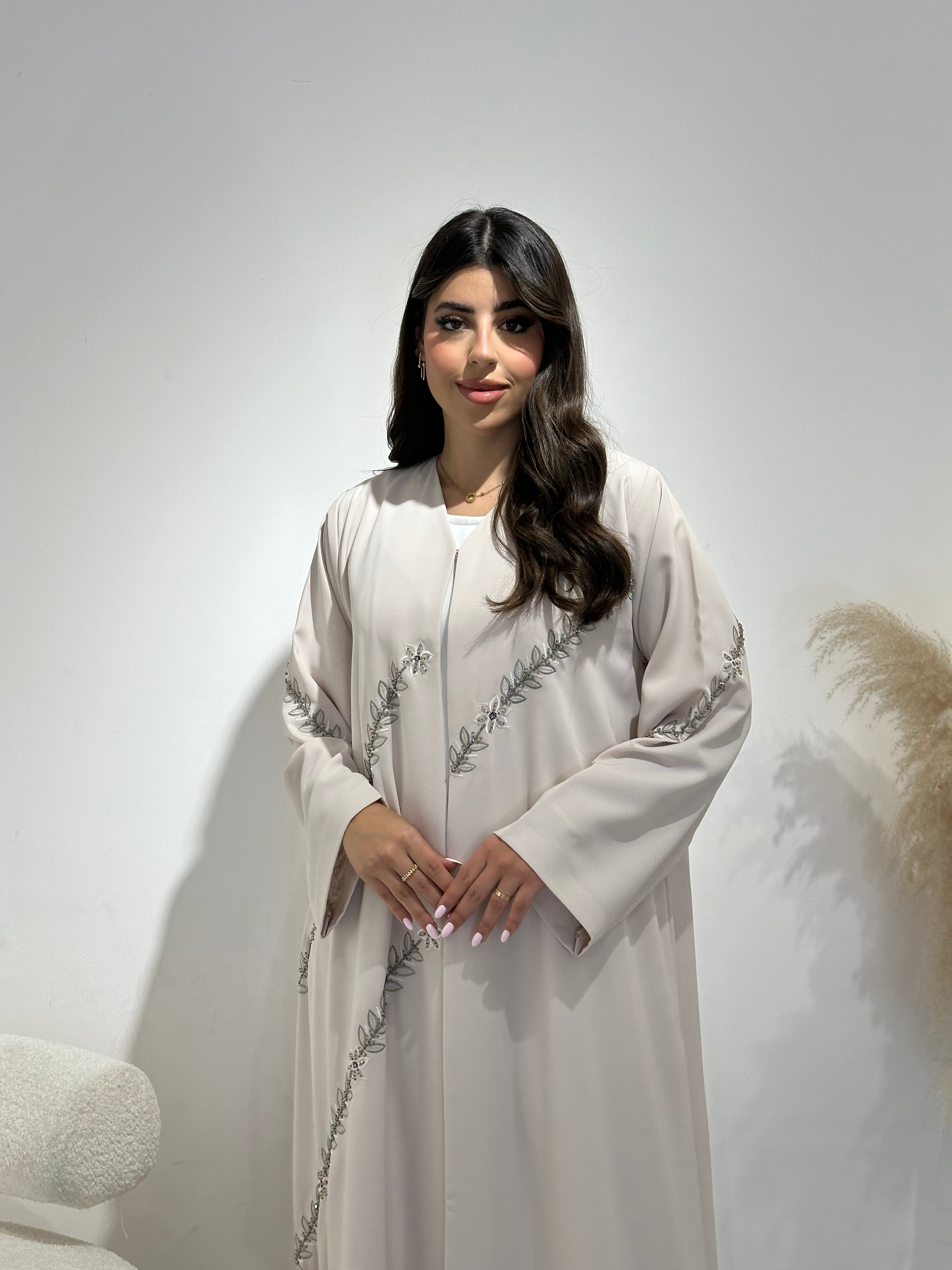C 1411 Ivory Floral Beaded Abaya