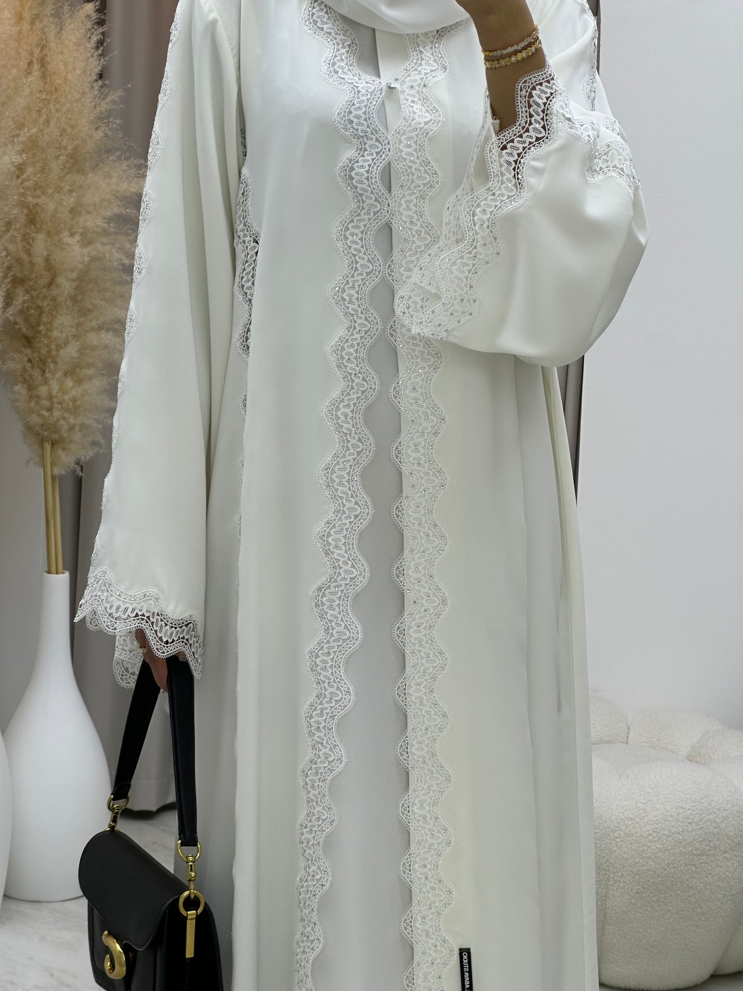 C 0230-02 White Lace Abaya