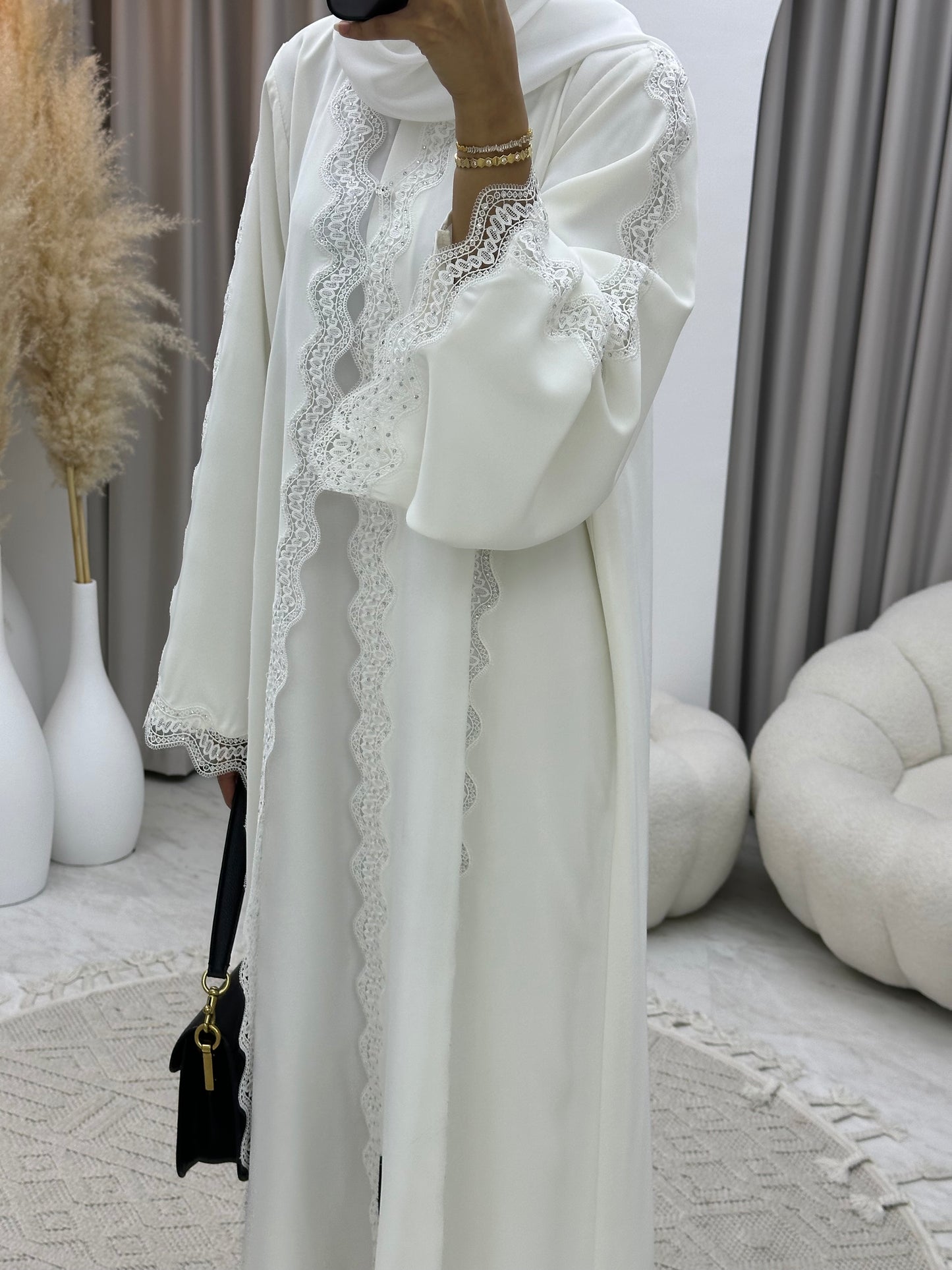 C 0230-02 White Lace Abaya