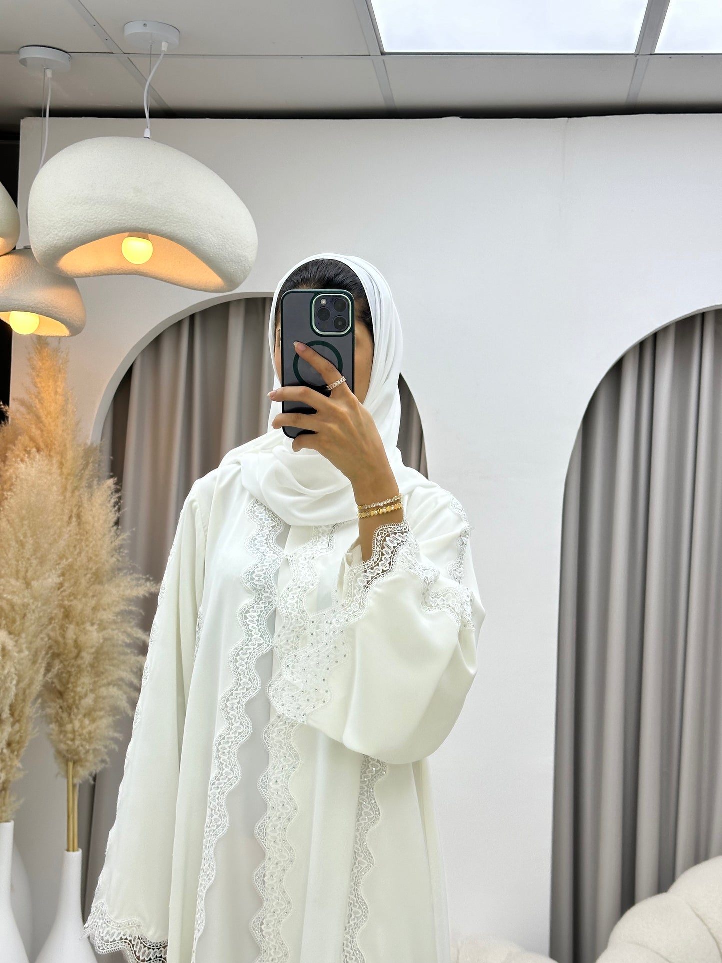 C 0230-02 White Lace Abaya