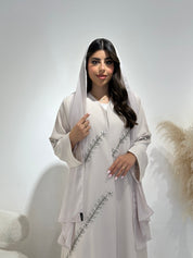 C 1411 Ivory Floral Beaded Abaya