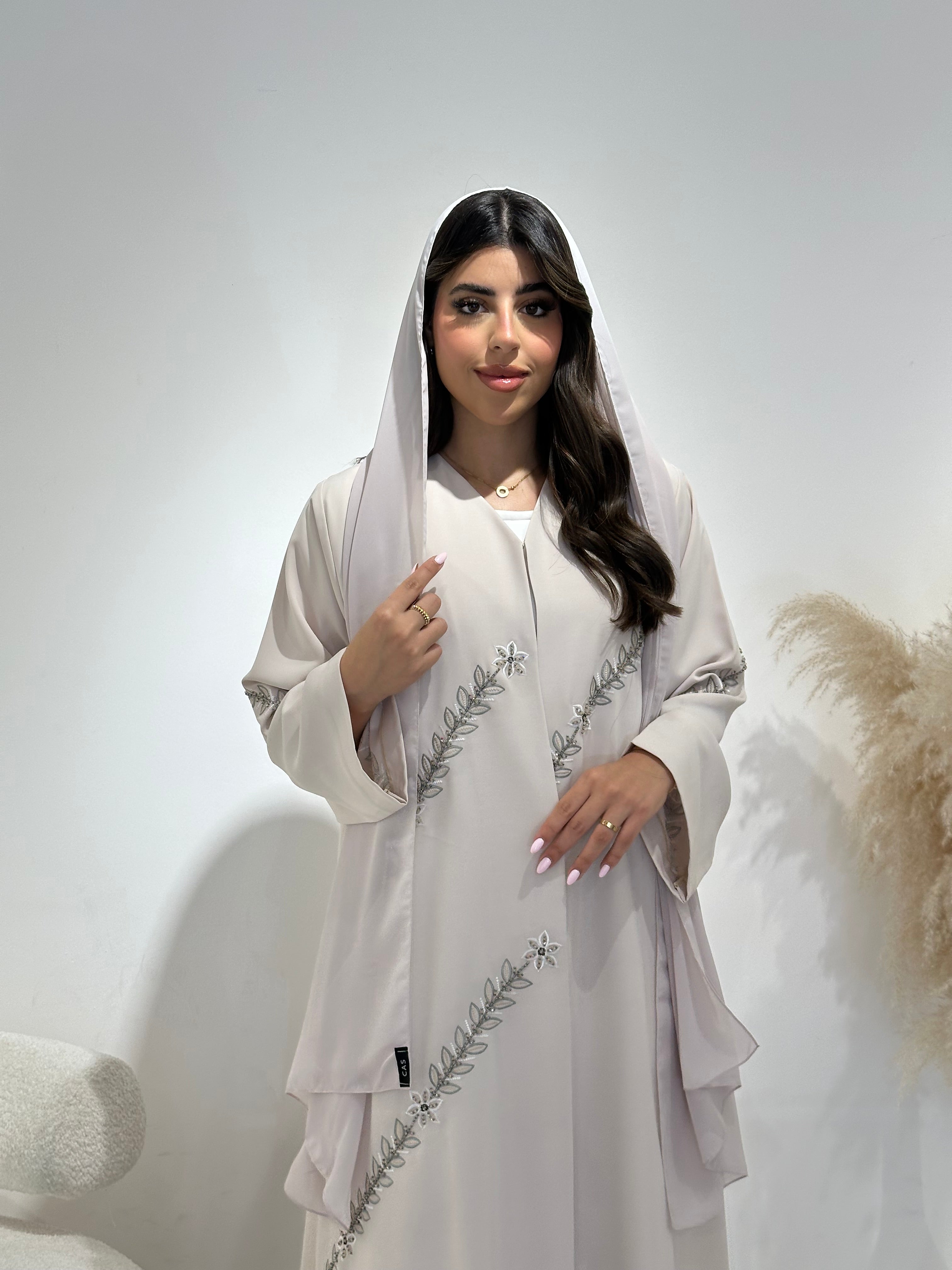 C 1411 Ivory Floral Beaded Abaya