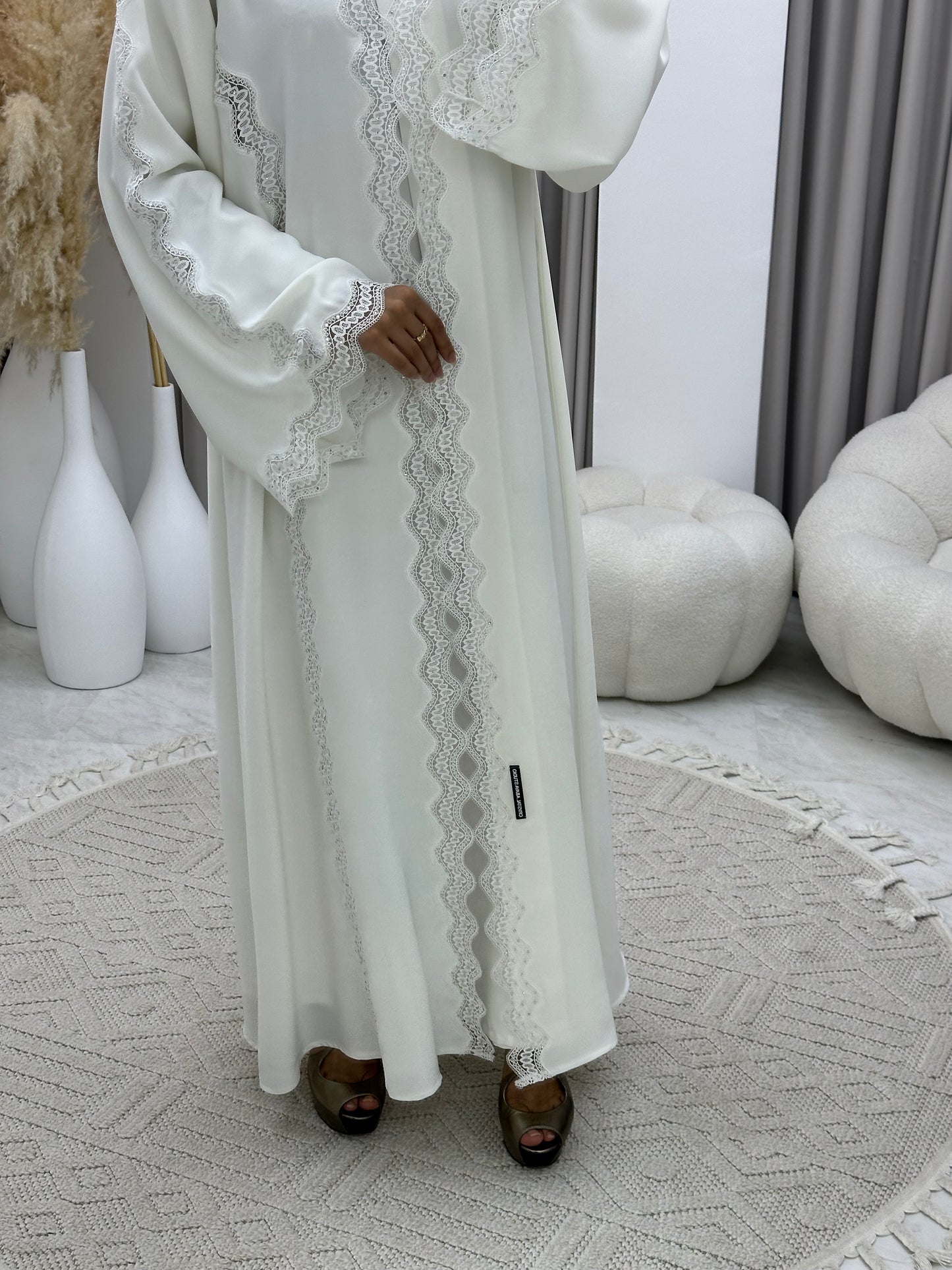 C 0230-02 White Lace Abaya