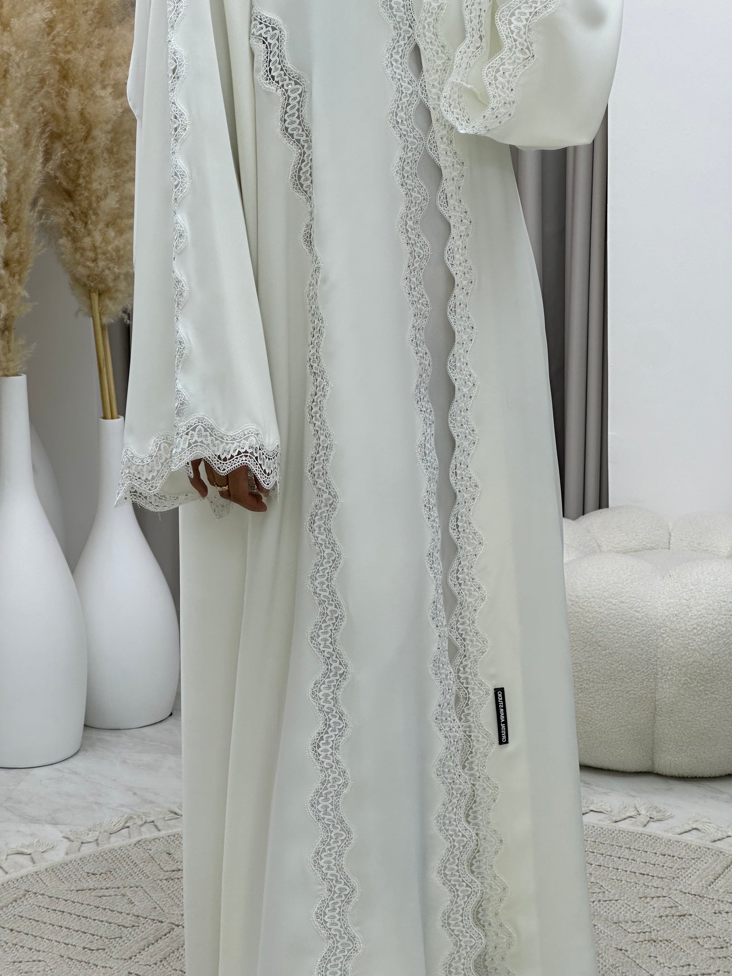 C 0230-02 White Lace Abaya