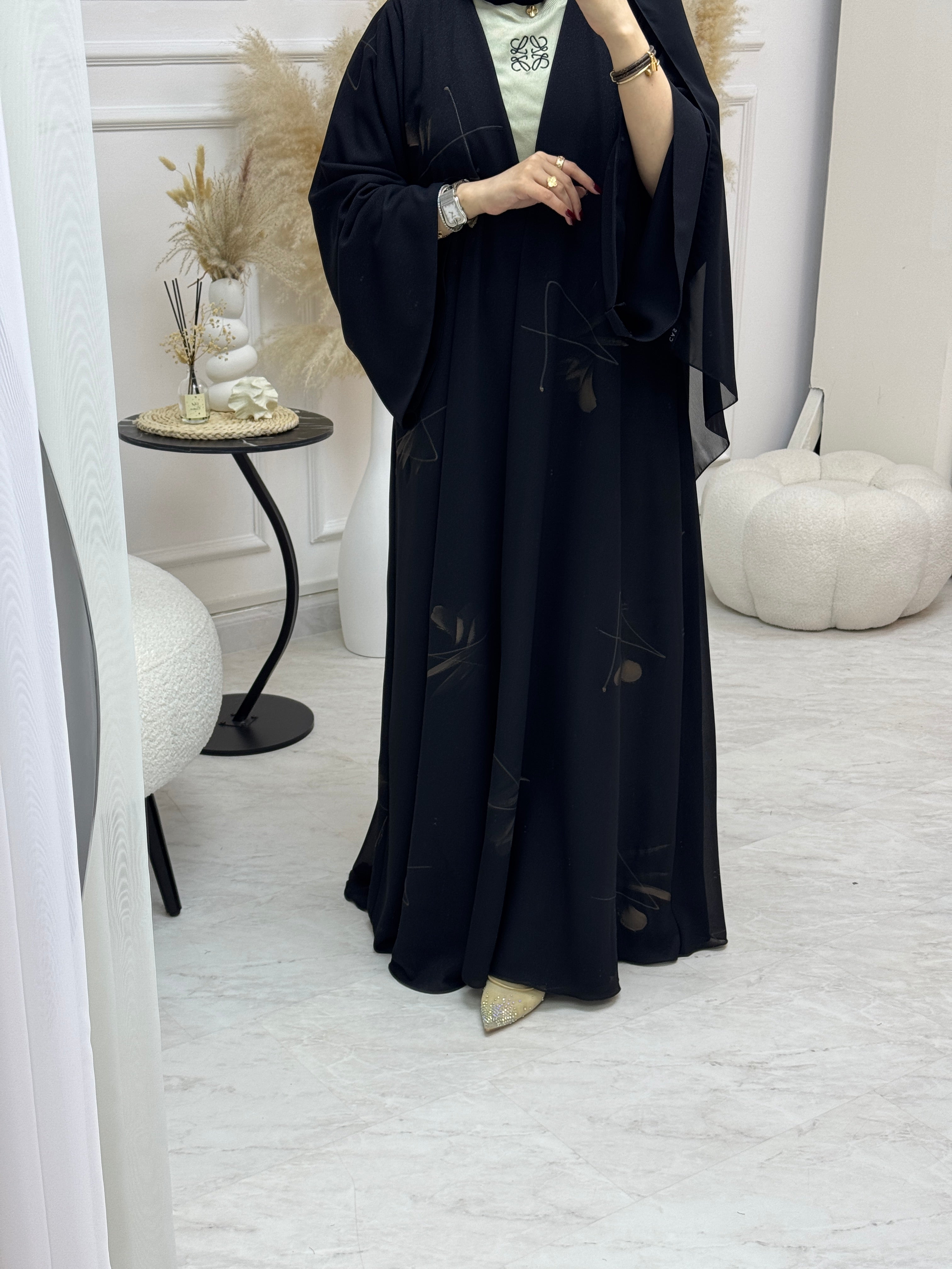C 0996 Black Printed Abaya