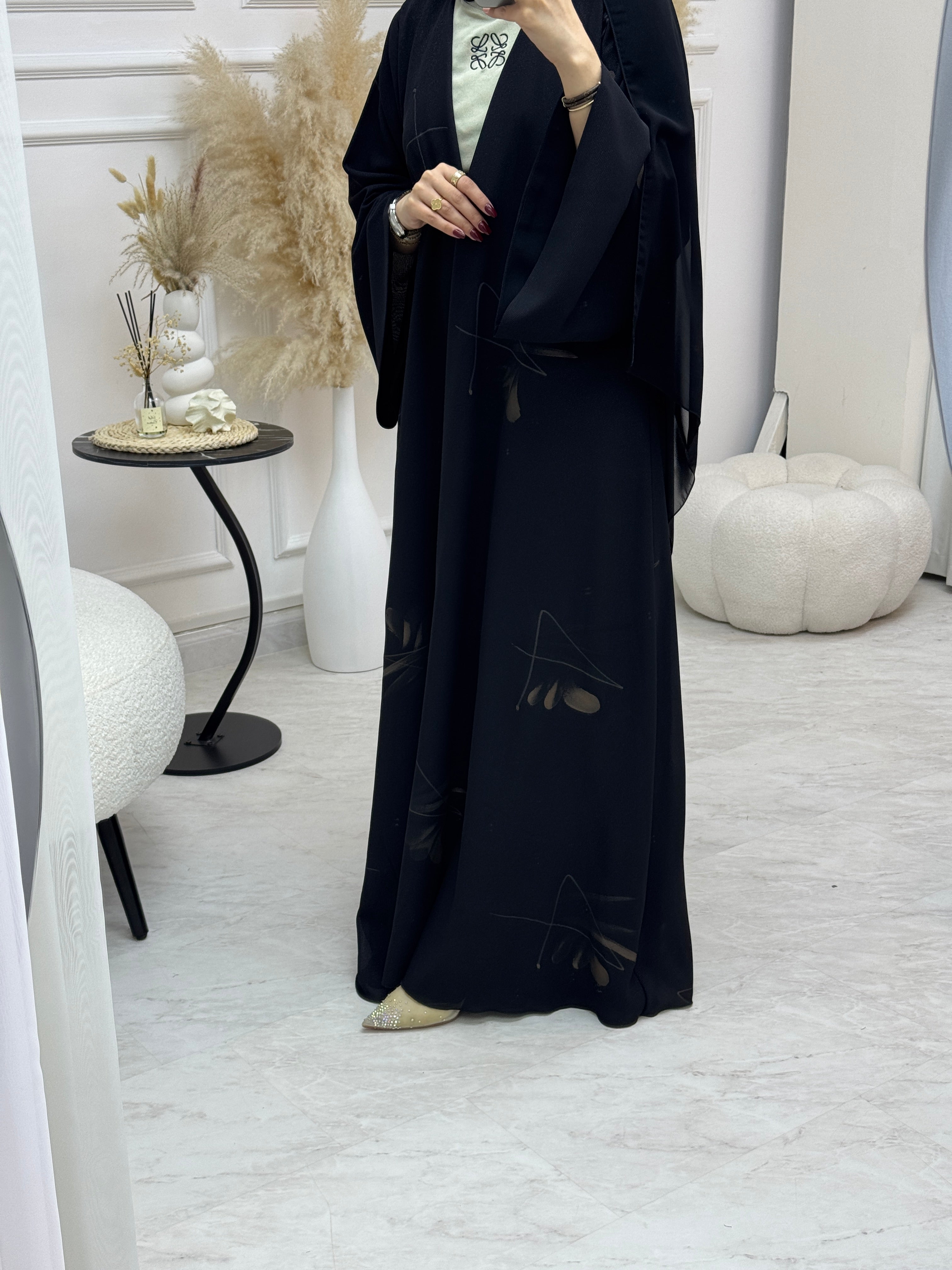 C 0996 Black Printed Abaya