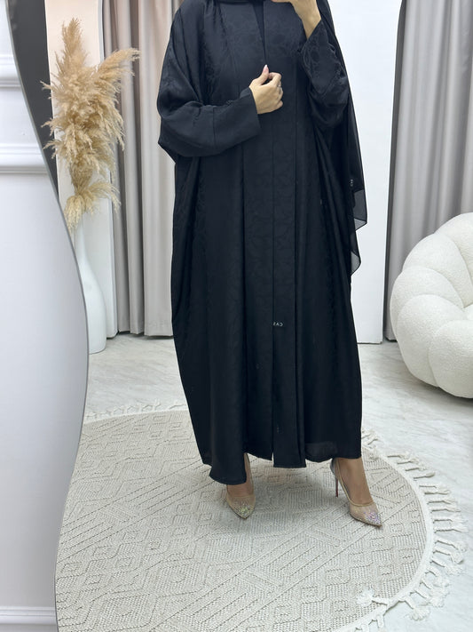 C Leaf Print Black Bisht Abaya