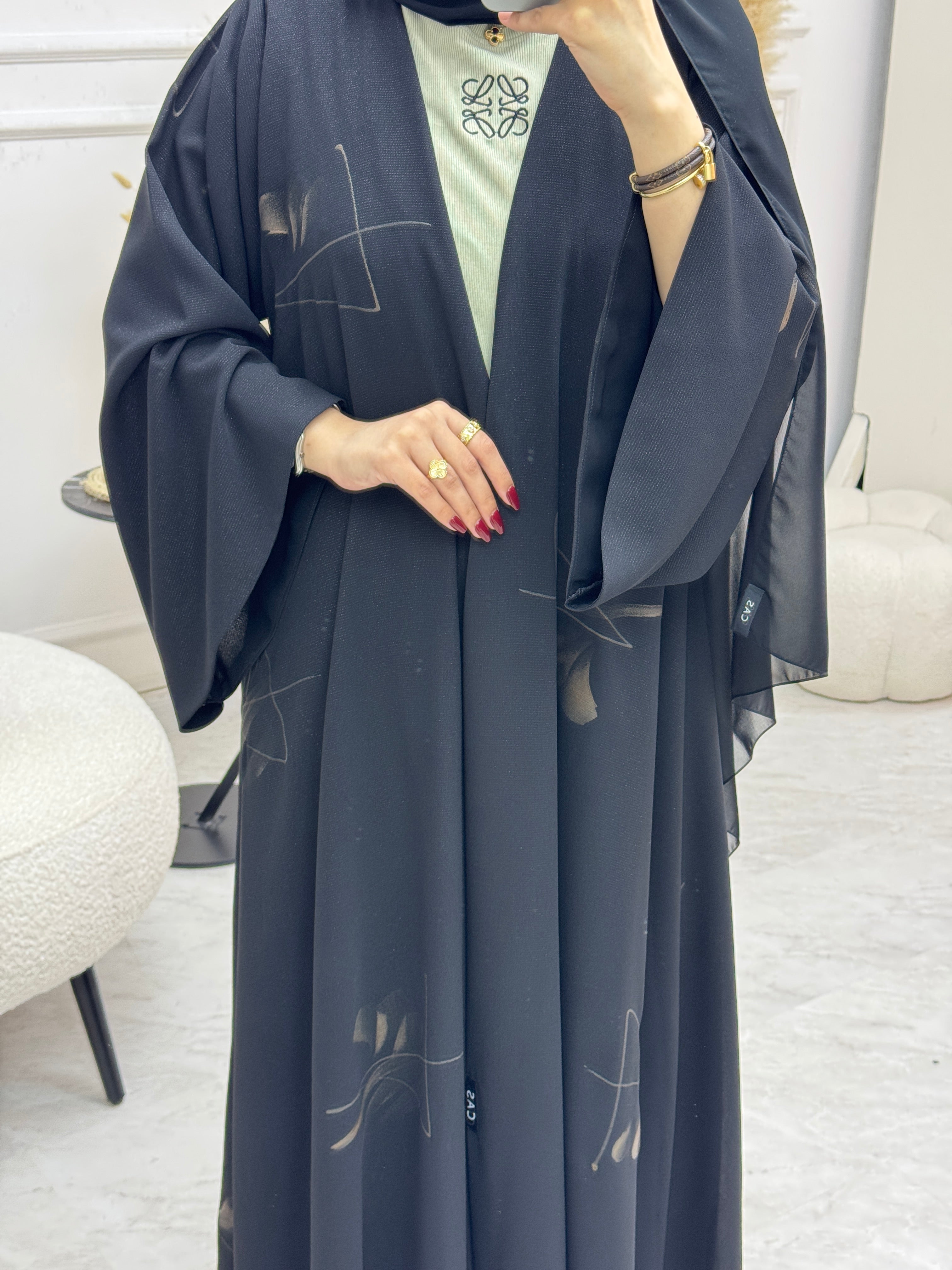 C 0996 Black Printed Abaya
