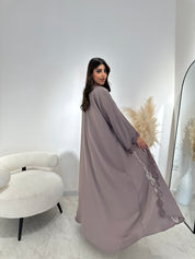 C 1409 Ash Floral Lace Abaya