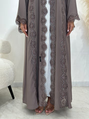 C 1409 Ash Floral Lace Abaya