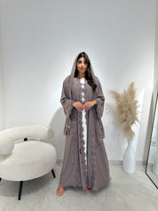 C 1409 Ash Floral Lace Abaya