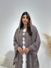 C 1409 Ash Floral Lace Abaya