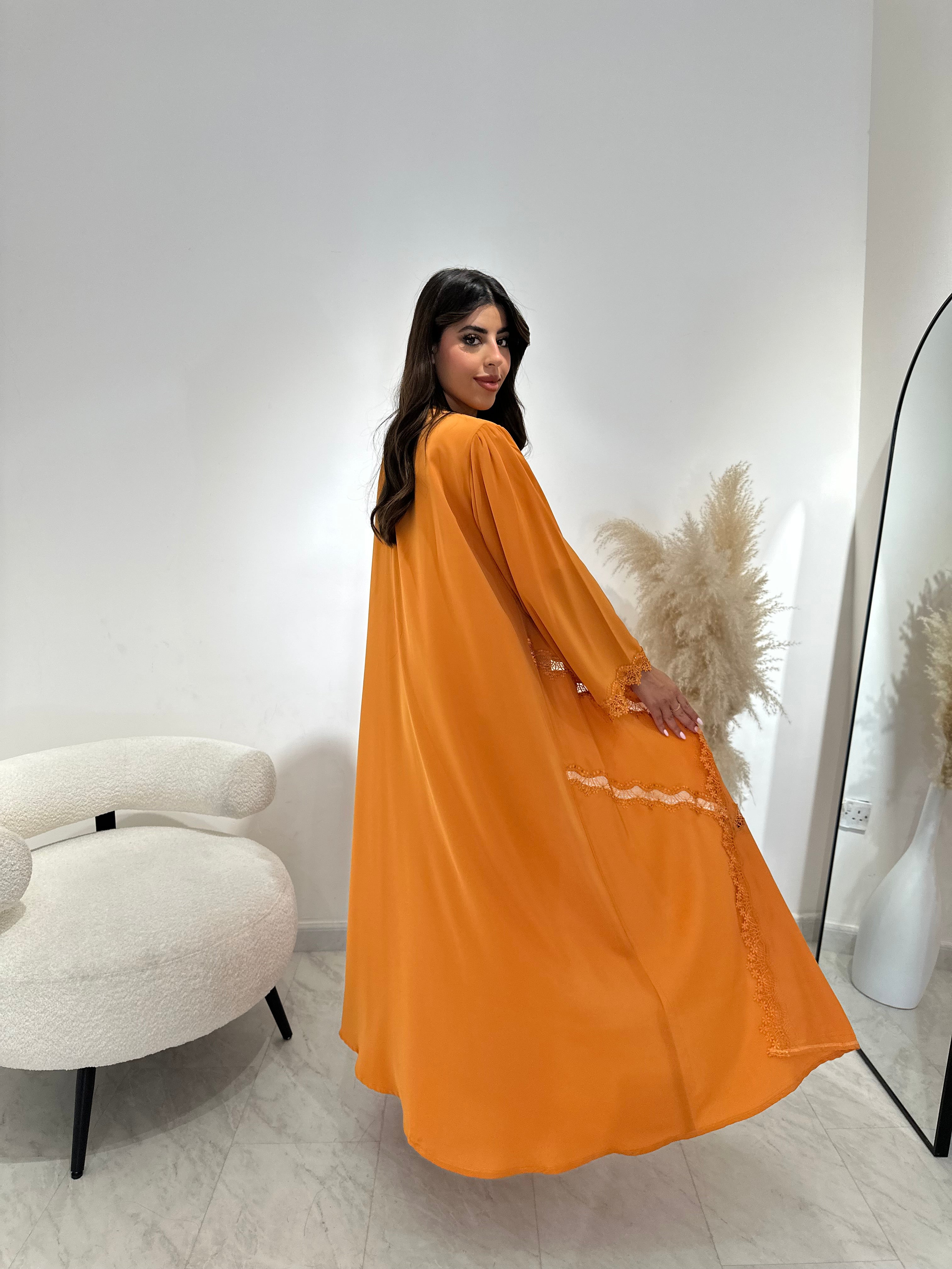 C 1408 Apricot Lace Abaya