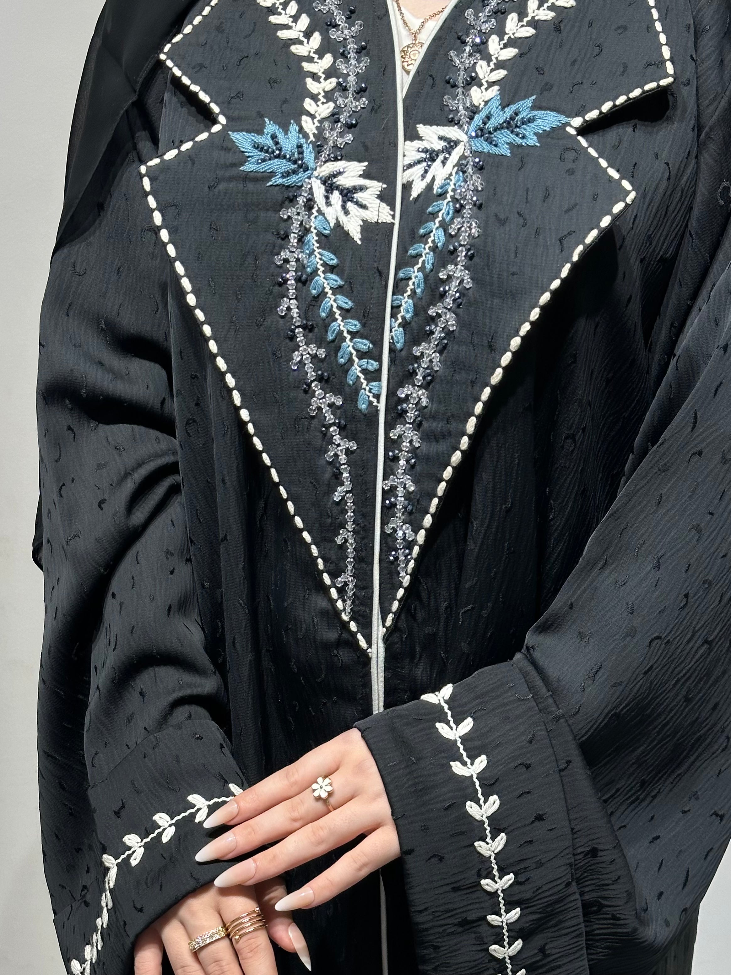 C 1613 Black Beaded Embroidered Abaya