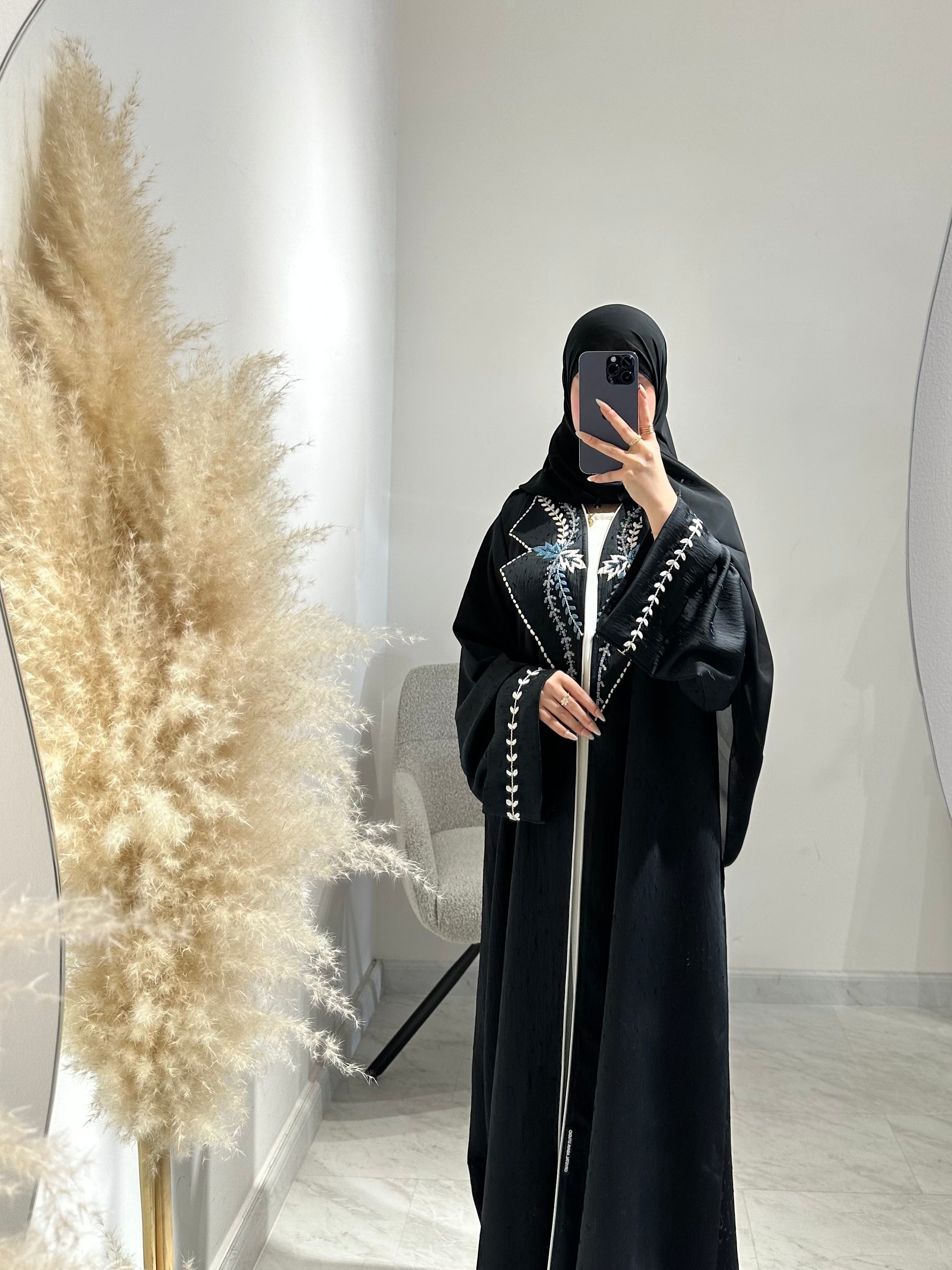 C 1613 Black Beaded Embroidered Abaya