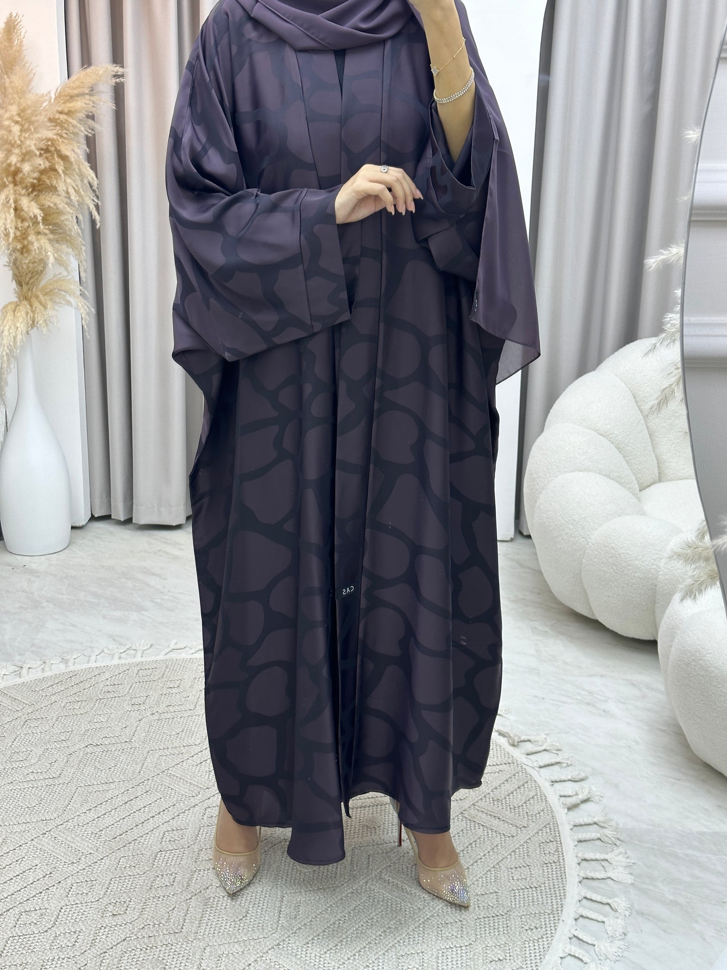 C Marble Geometric Bisht Purple Abaya