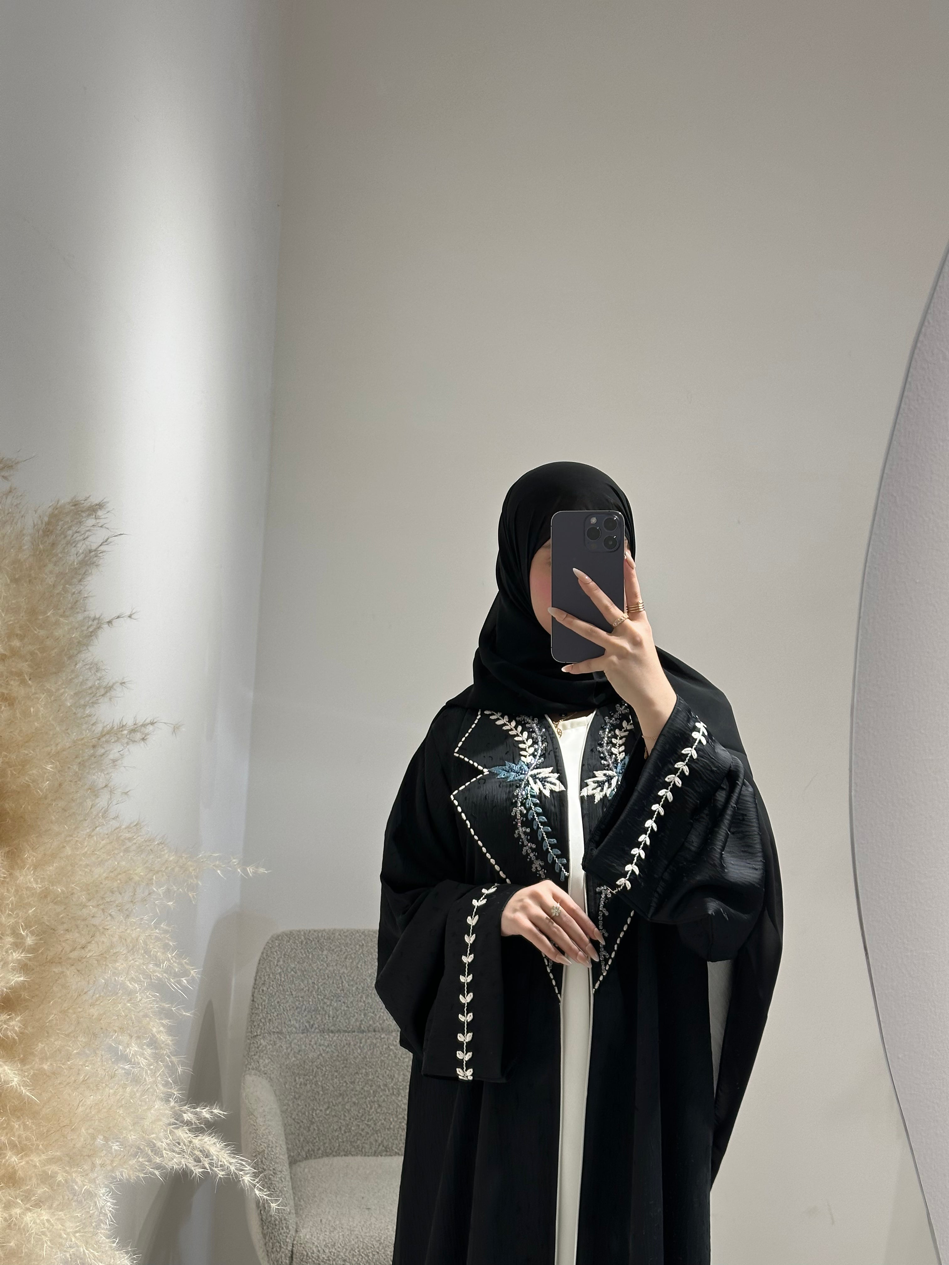 C 1613 Black Beaded Embroidered Abaya