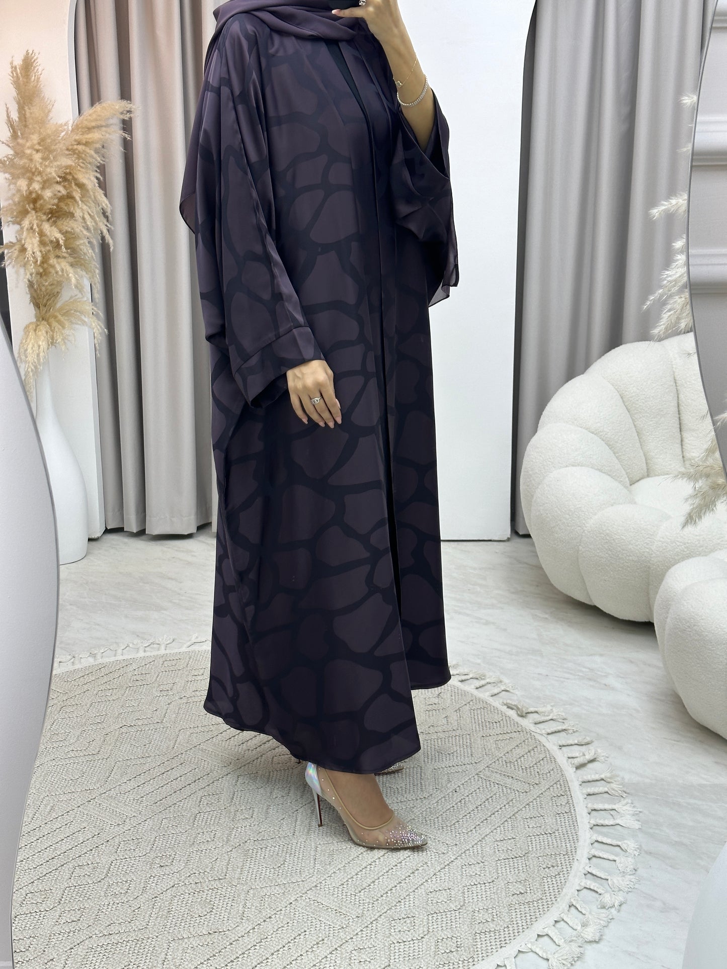 C Marble Geometric Bisht Purple Abaya