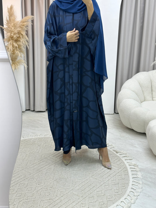 C Marble Geometric Bisht Blue Abaya