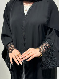 عباية سوداء من الدانتيل والكريستال C 1615 - XS / 49