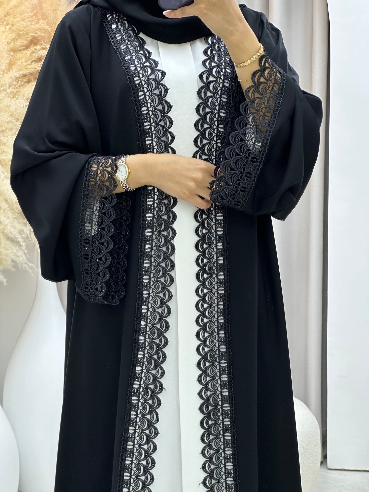 C 0443 Black Classic Lace Abaya