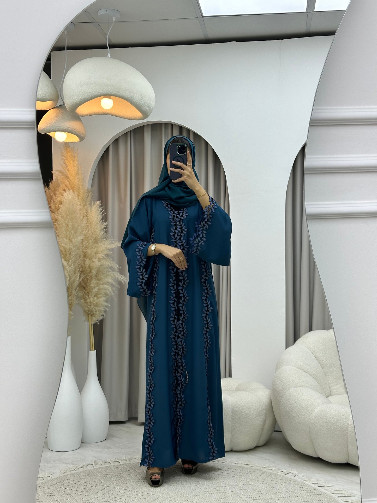 C 0217-03 Turquoise Floral Lace Abaya