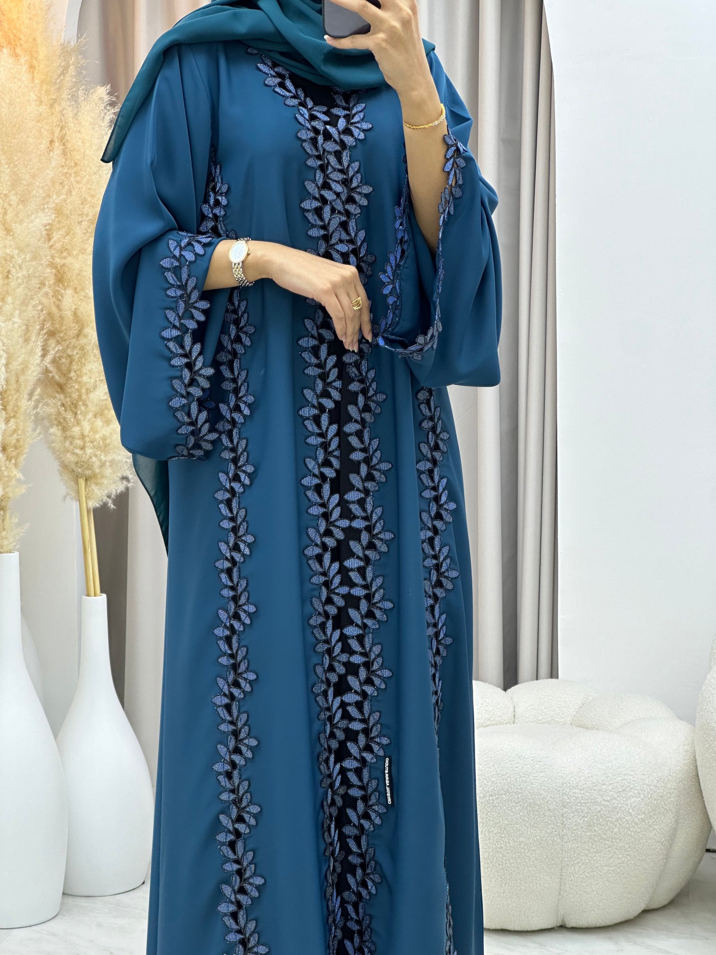 C 0217-03 Turquoise Floral Lace Abaya