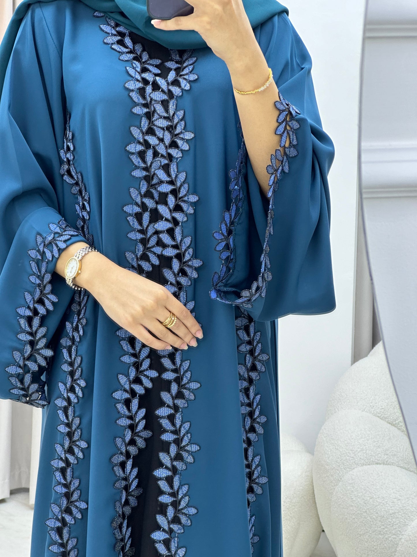 C 0217-03 Turquoise Floral Lace Abaya