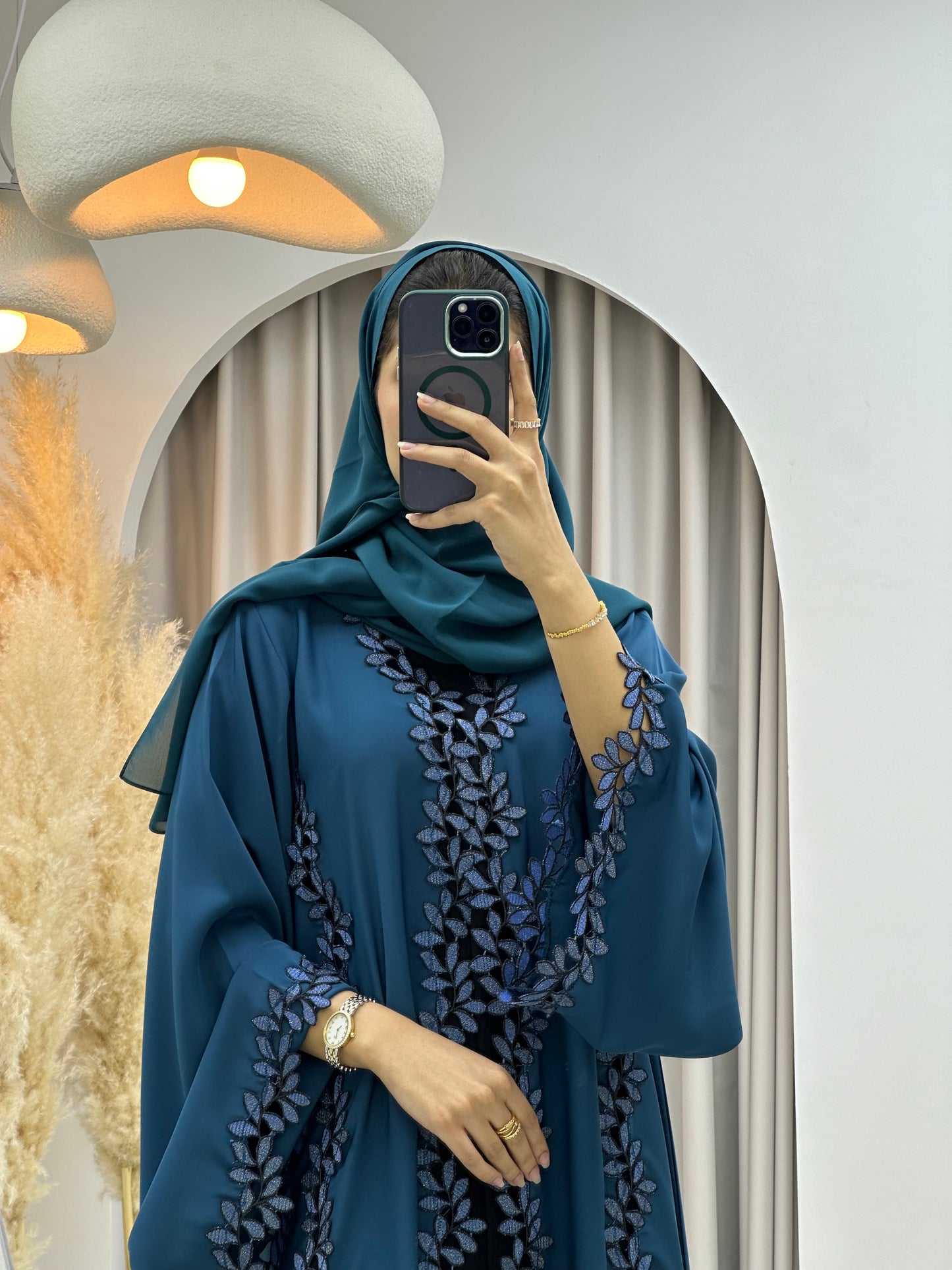 C 0217-03 Turquoise Floral Lace Abaya