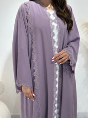 C 1405 Mauve Floral Lace Abaya
