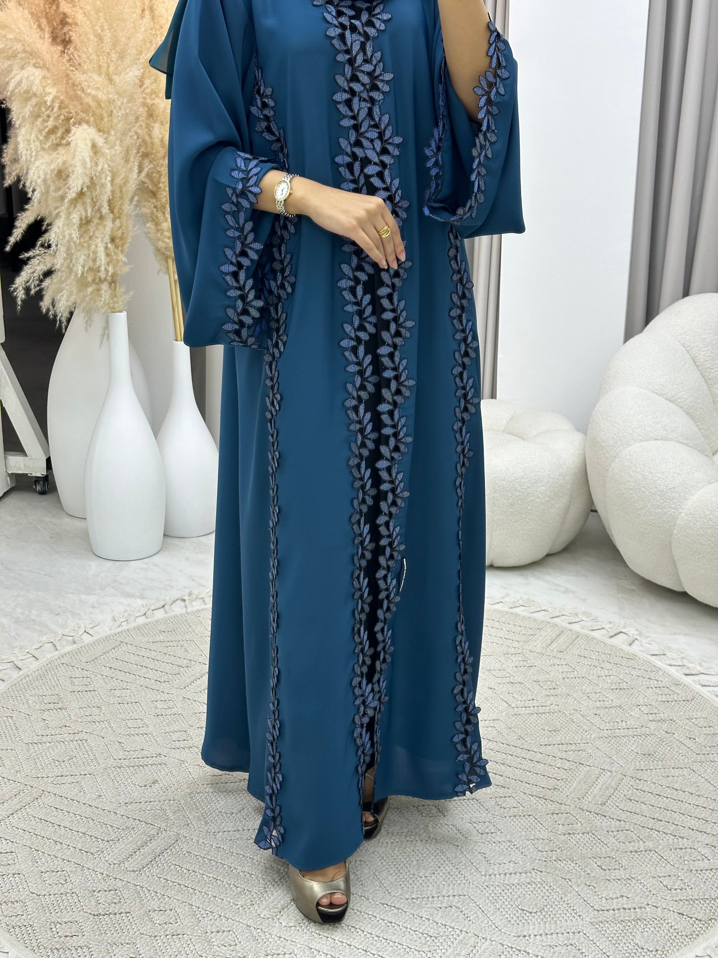 C 0217-03 Turquoise Floral Lace Abaya