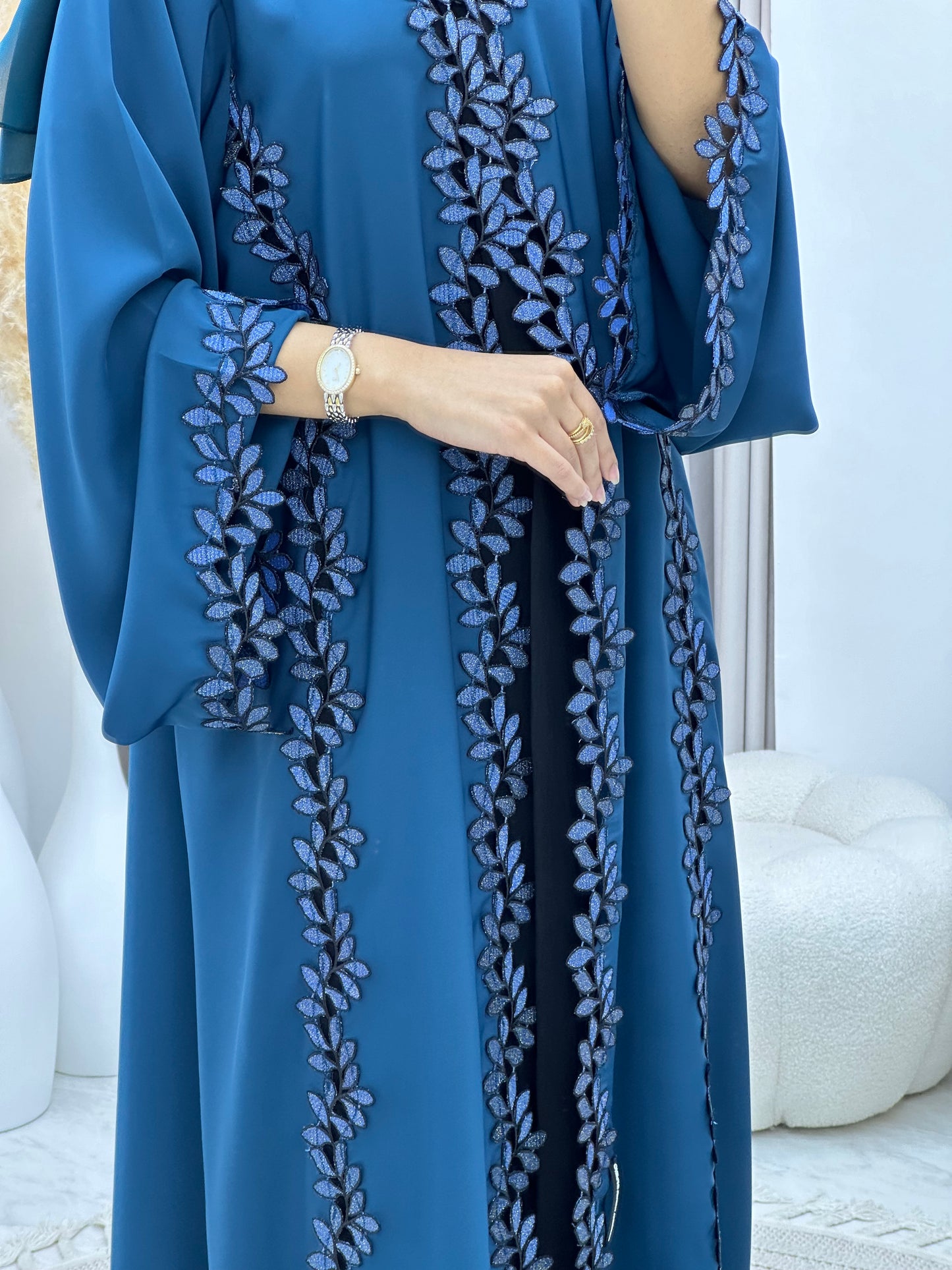 C 0217-03 Turquoise Floral Lace Abaya