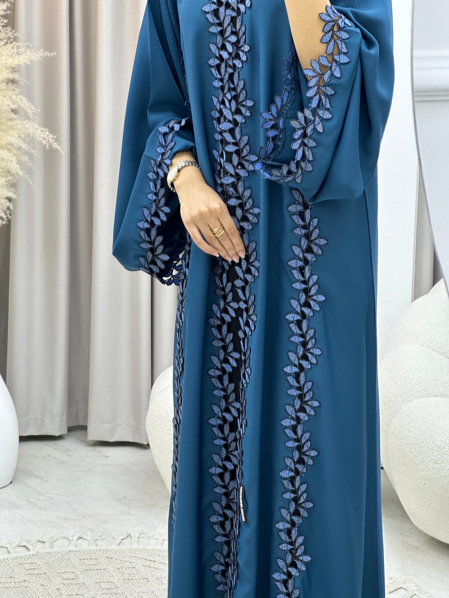 C 0217-03 Turquoise Floral Lace Abaya