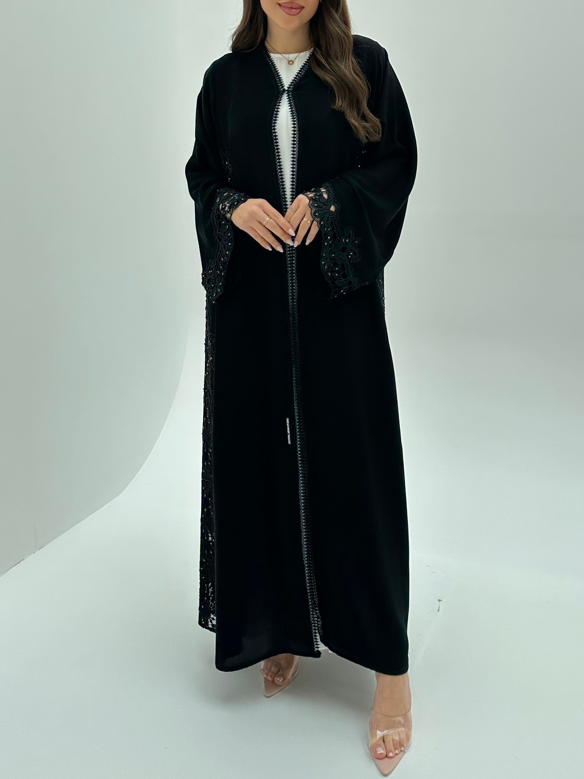C 1924 Black Beaded Lace Abaya
