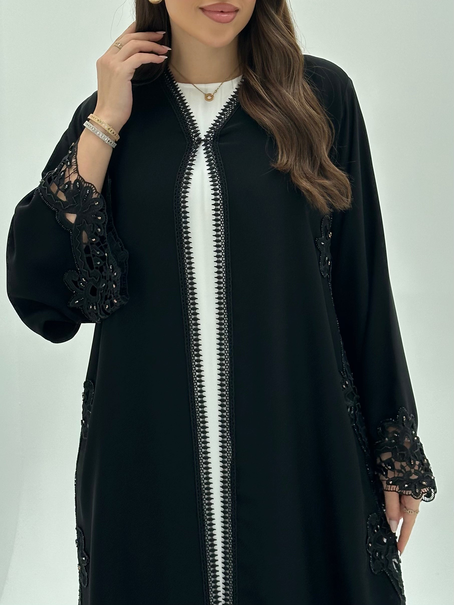 C 1924 Black Beaded Lace Abaya