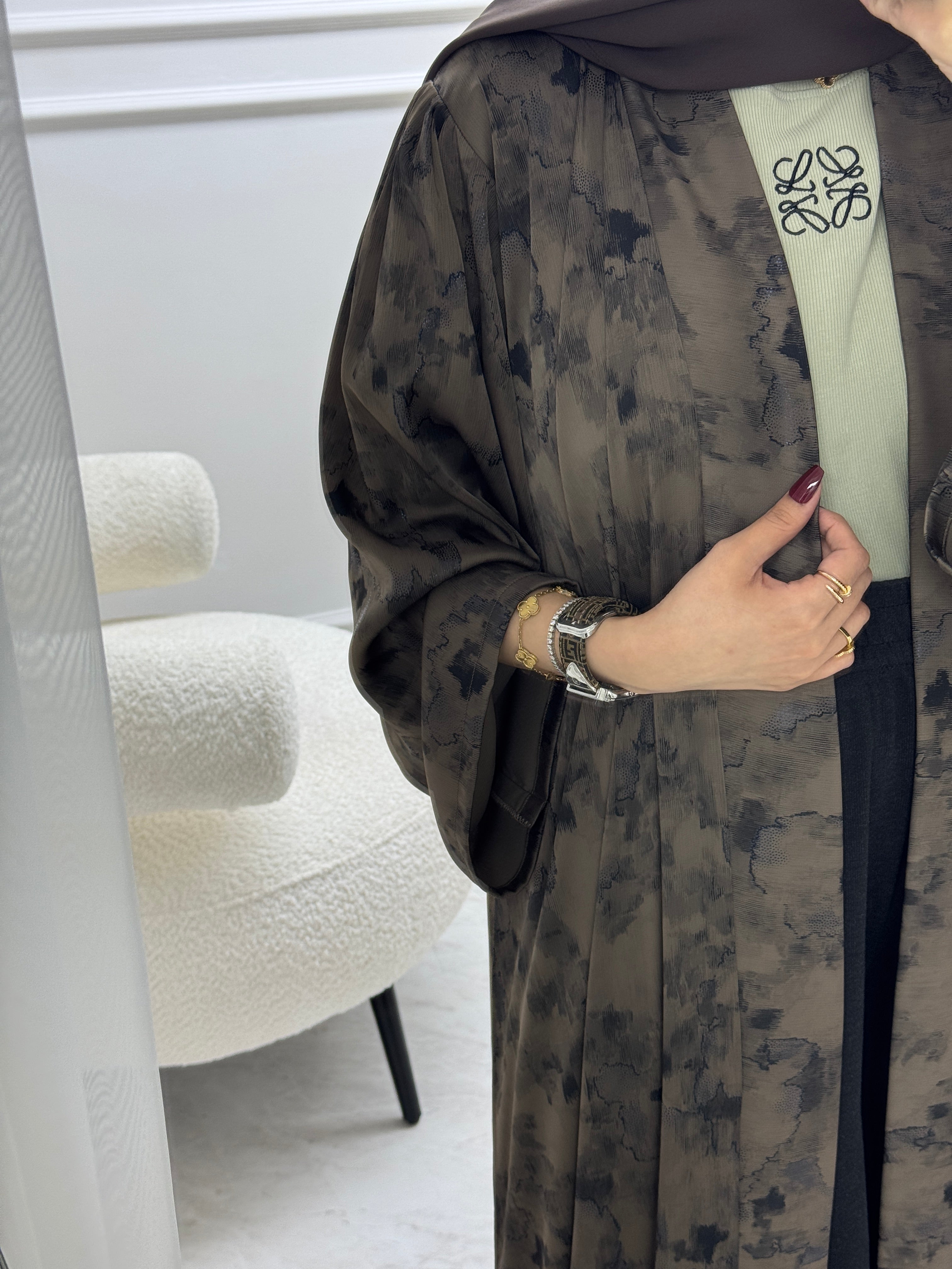 C 1007-05 Brown Printed Abaya