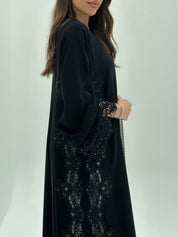 C 1924 Black Beaded Lace Abaya