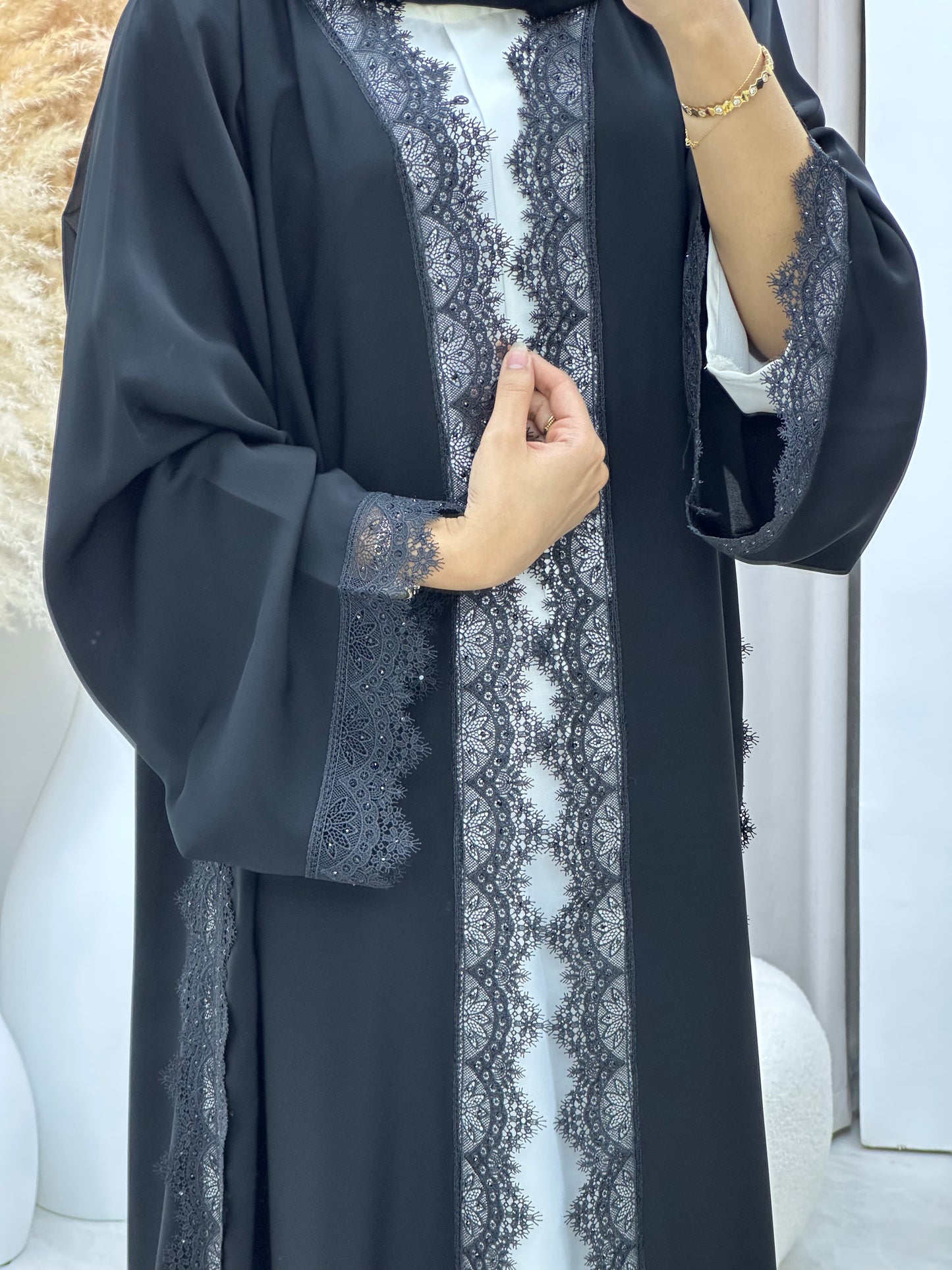 C 0446 Black Classic Lace Abaya