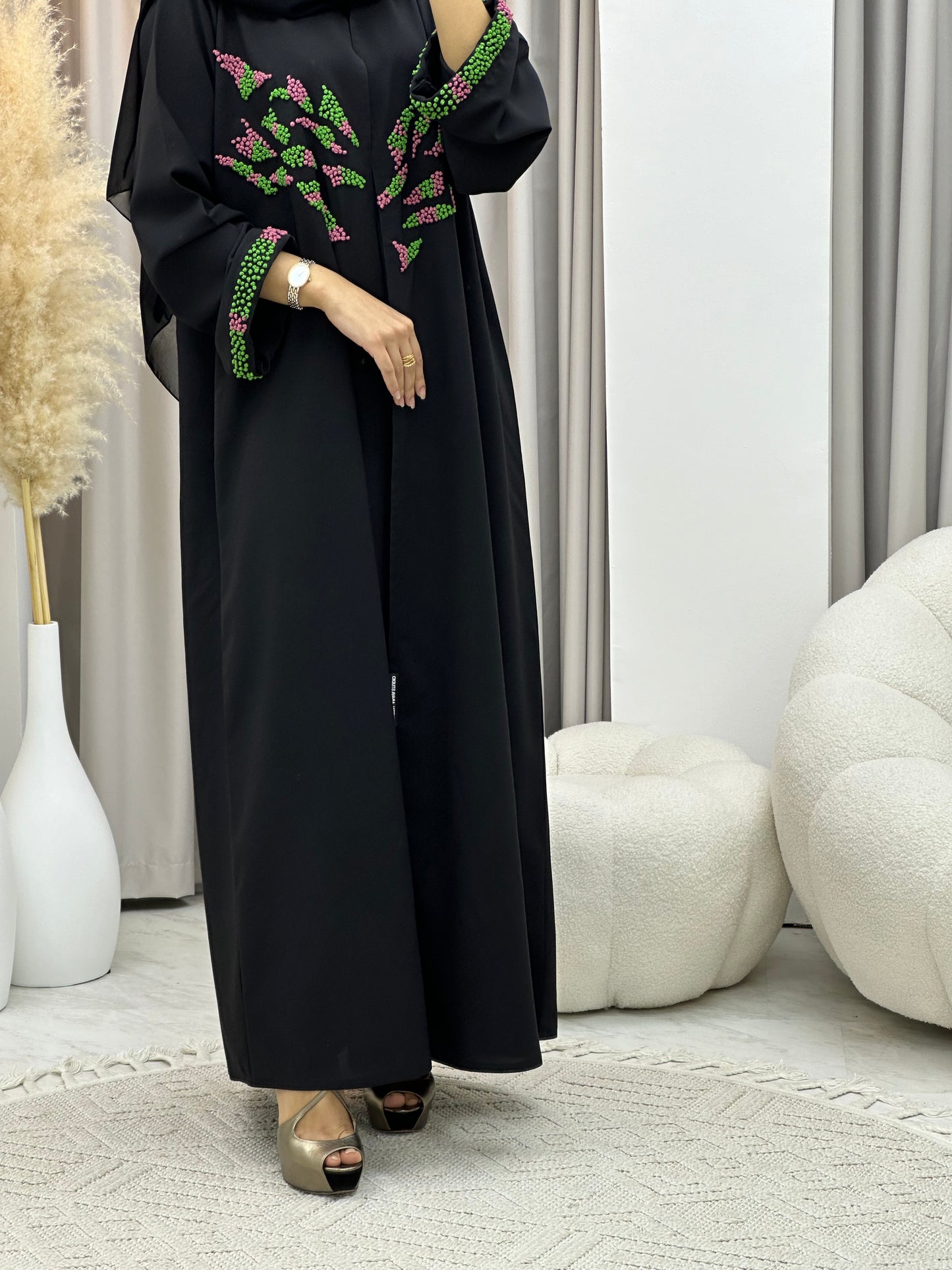 C 0233-02 Green Embroidered Black Abaya