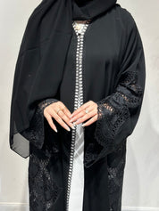 عباية سوداء من الدانتيل والكريستال C 1619