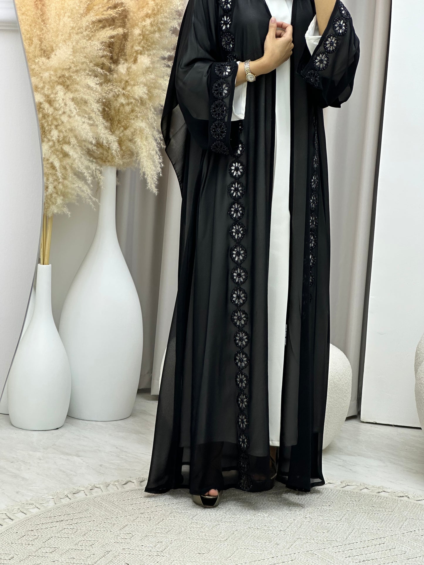 C 0447 Black Classic Lace Abaya