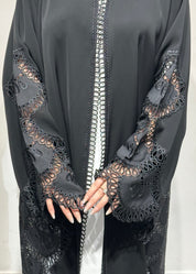 عباية سوداء من الدانتيل والكريستال C 1619