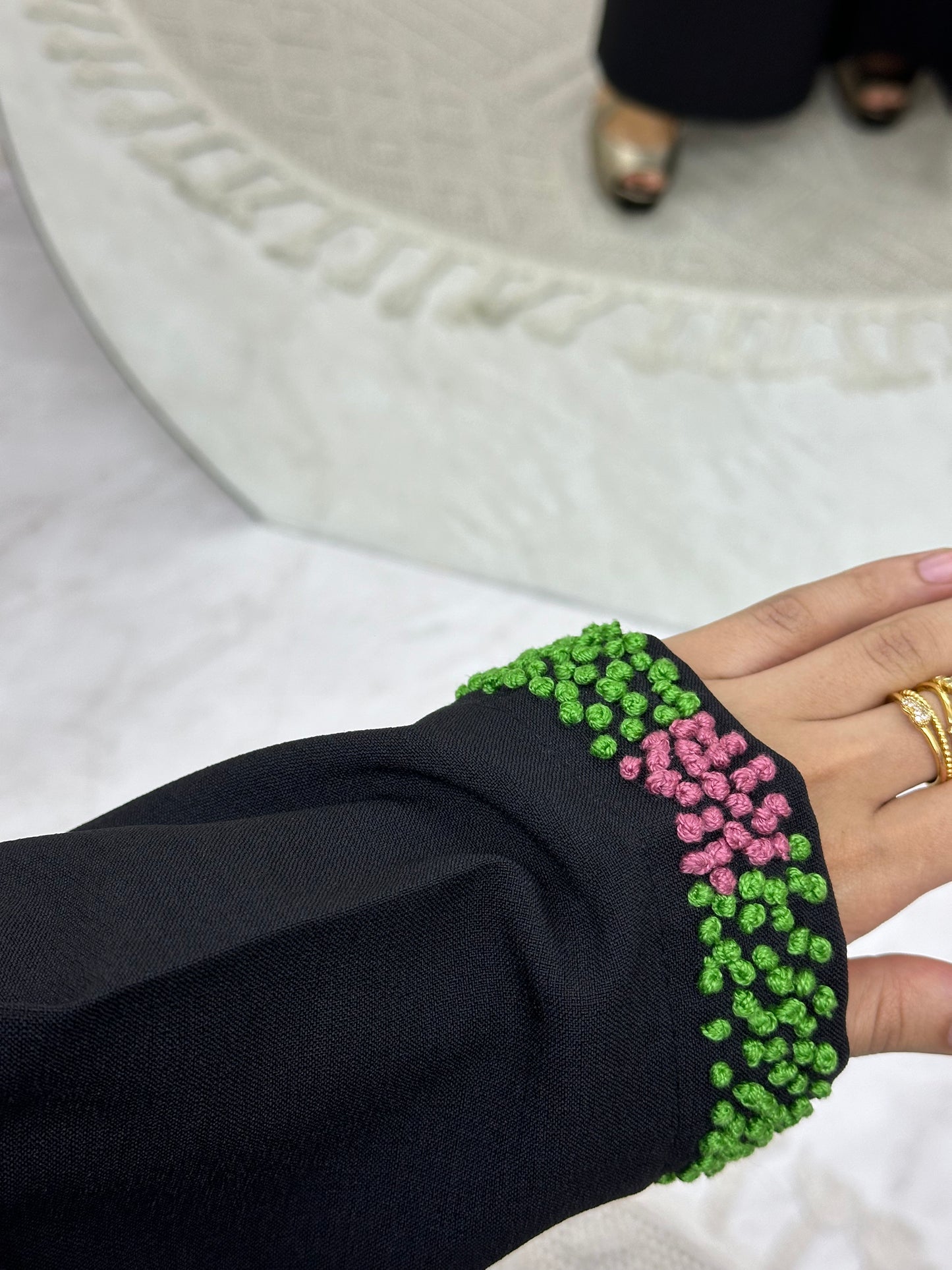 C 0233-02 Green Embroidered Black Abaya