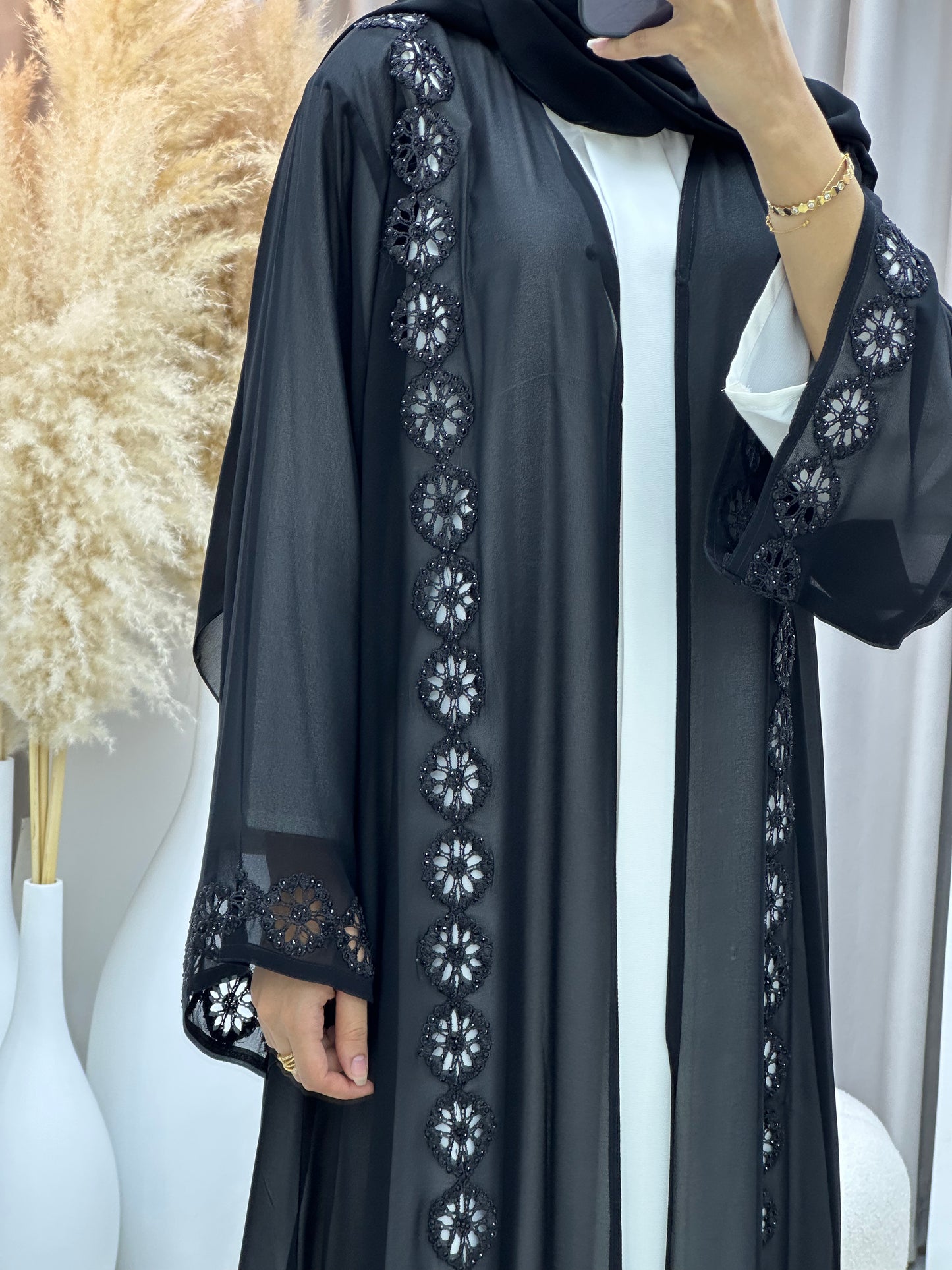 C 0447 Black Classic Lace Abaya