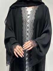 عباية سوداء من الدانتيل والكريستال C 1621