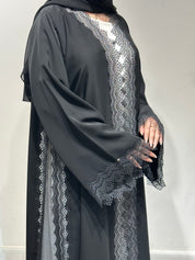 عباية سوداء من الدانتيل والكريستال C 1621