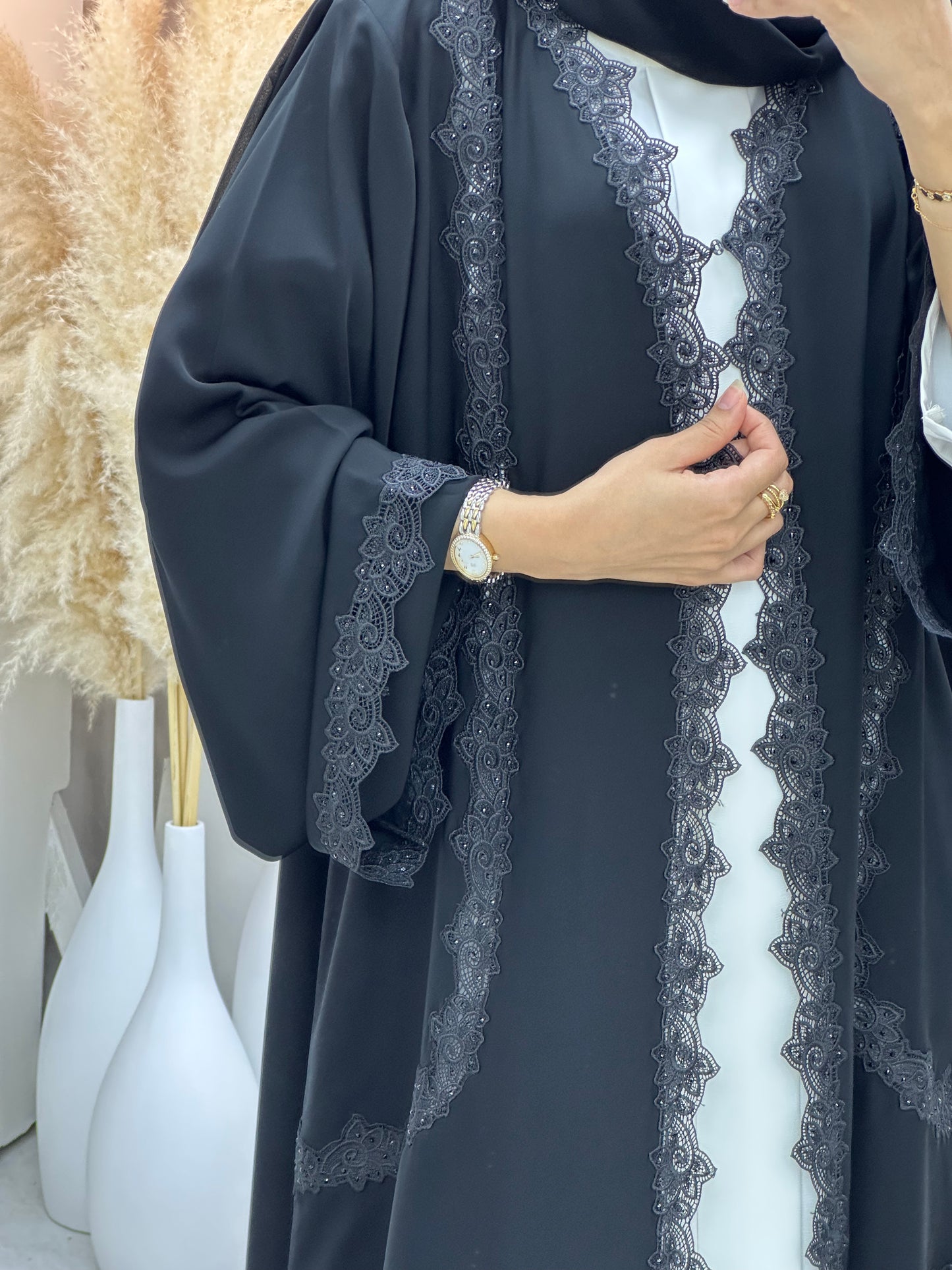 C 0449 Black Classic Lace Abaya