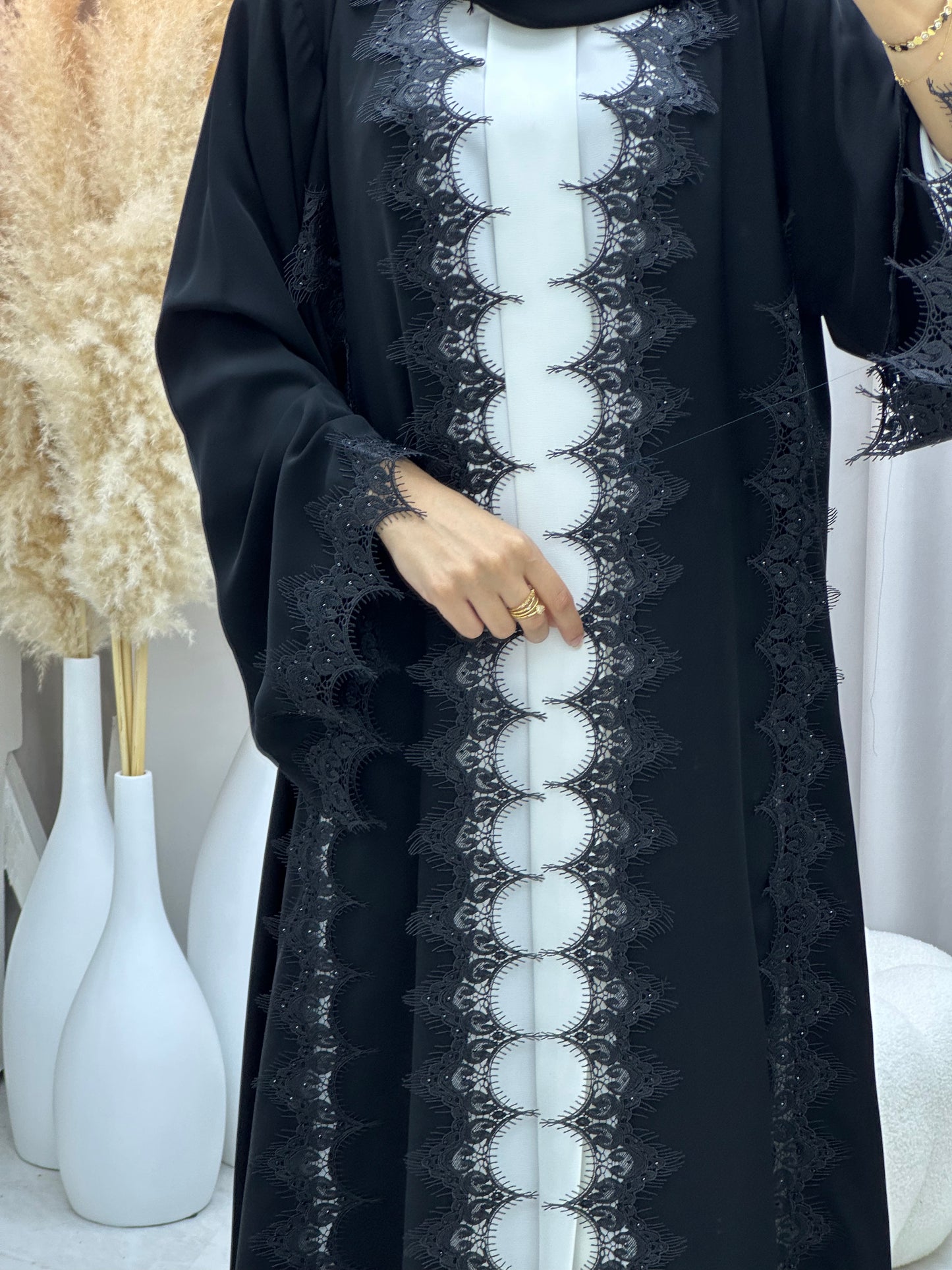 C 0451 Black Classic Lace Abaya