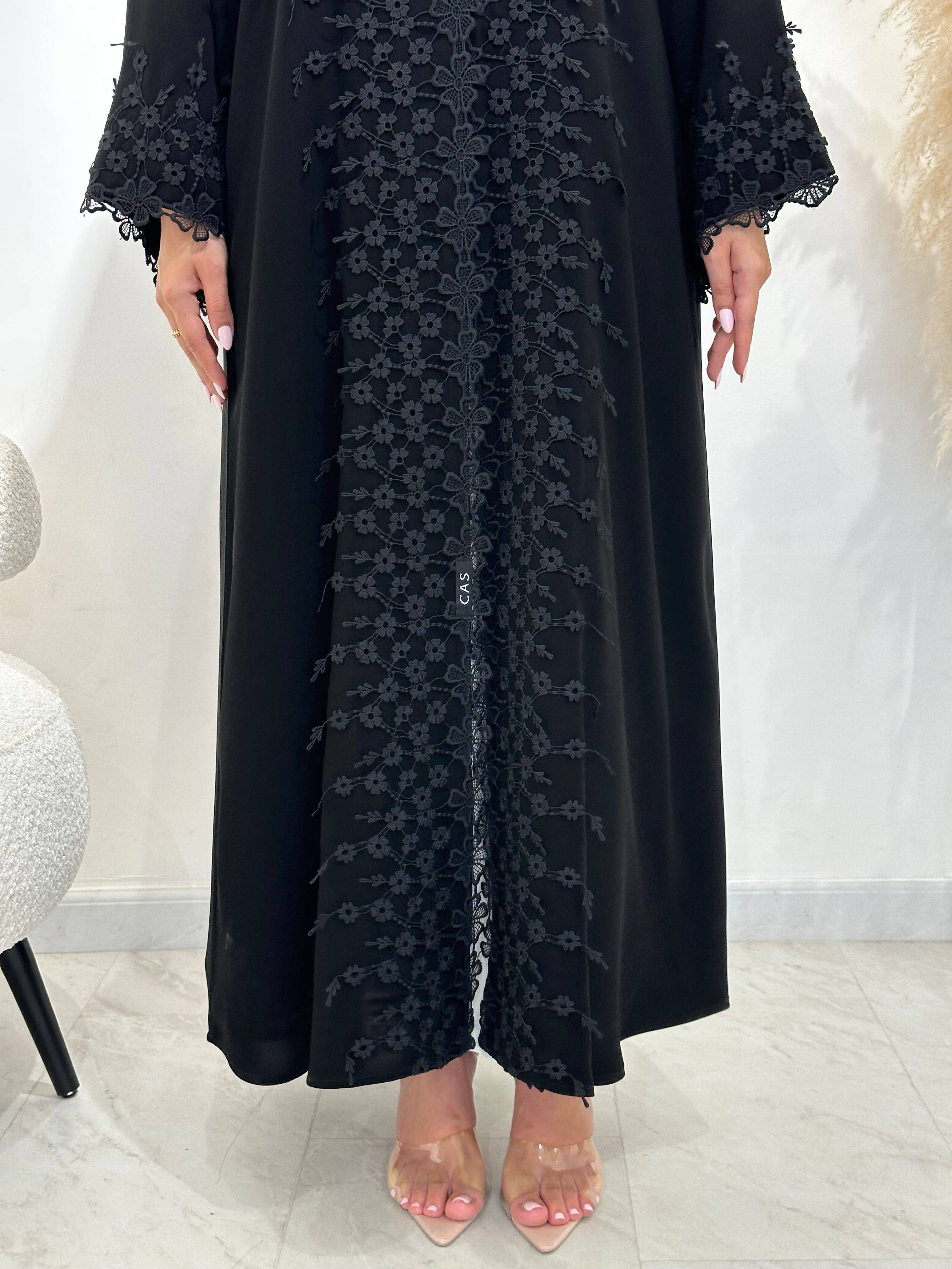 C 1398 Black Lace Abaya